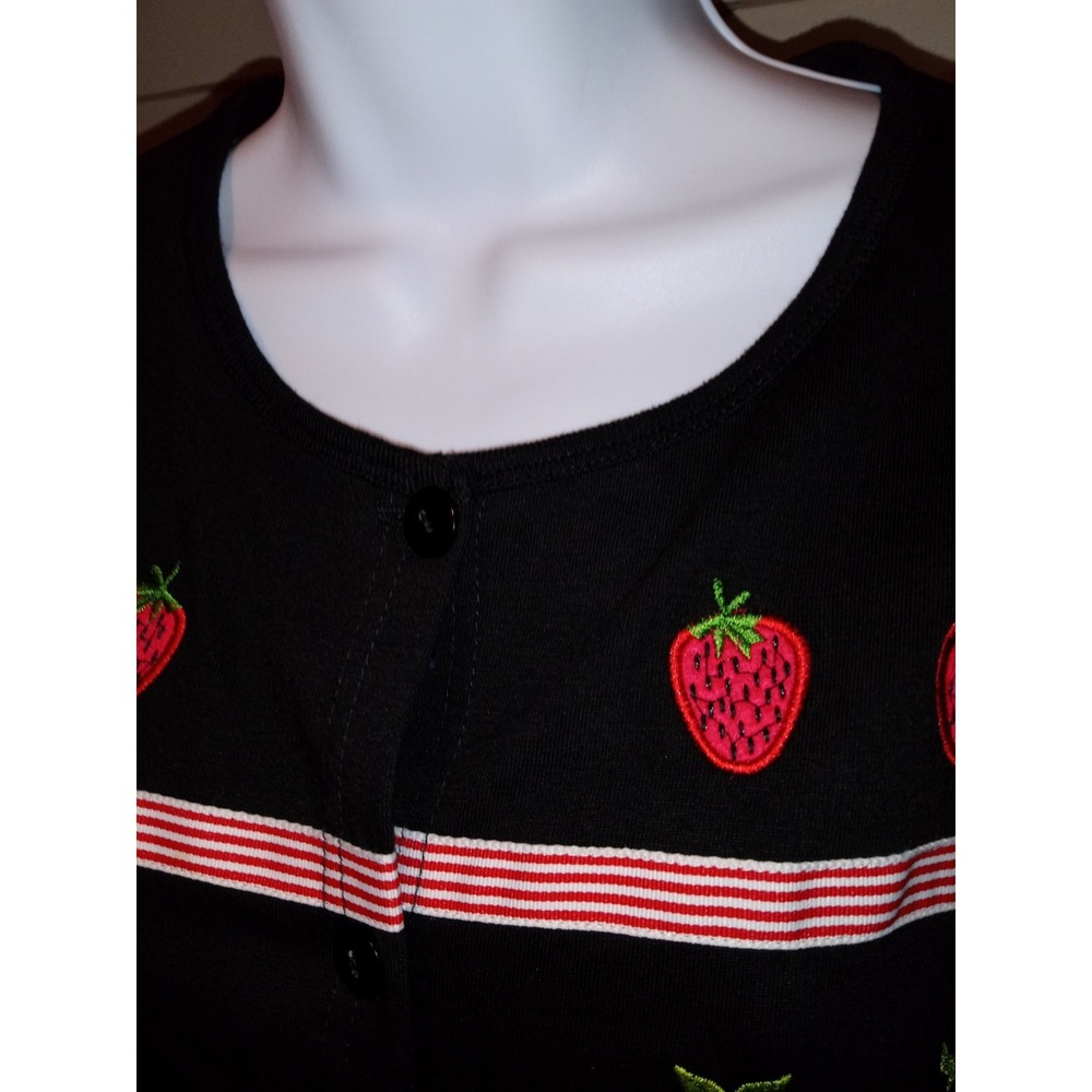 Onque Casuals Picnic Theme Embroidered Button Front shirt black Medium - Picture 2 of 10